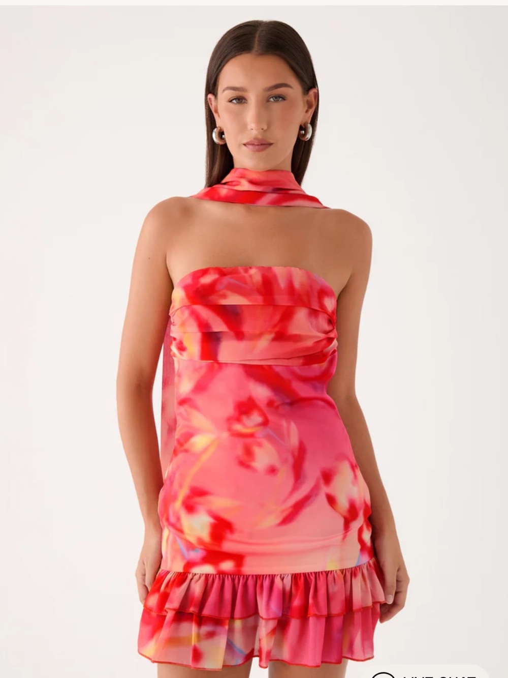 Peppermayo Manon Blushing Blossom Scarf Mini Dress - Pink & Coral Watercolor